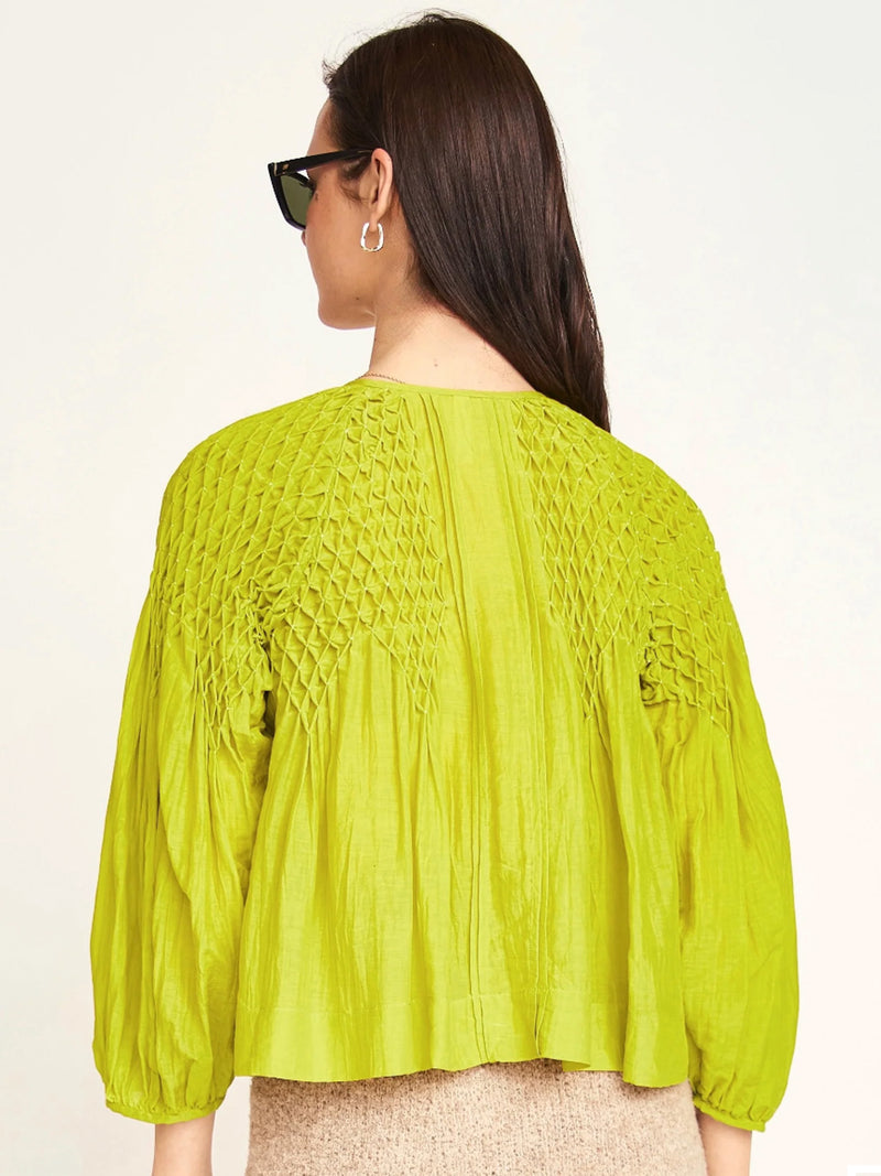 Mirth Ynez Hand Smocked Blouse in Citronelle