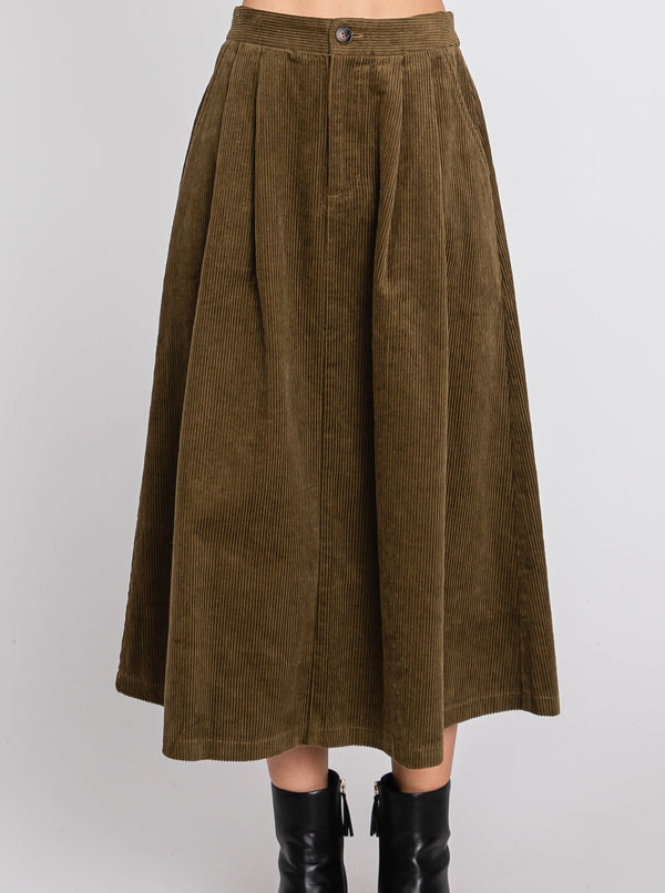 Olive Corduroy Skirt
