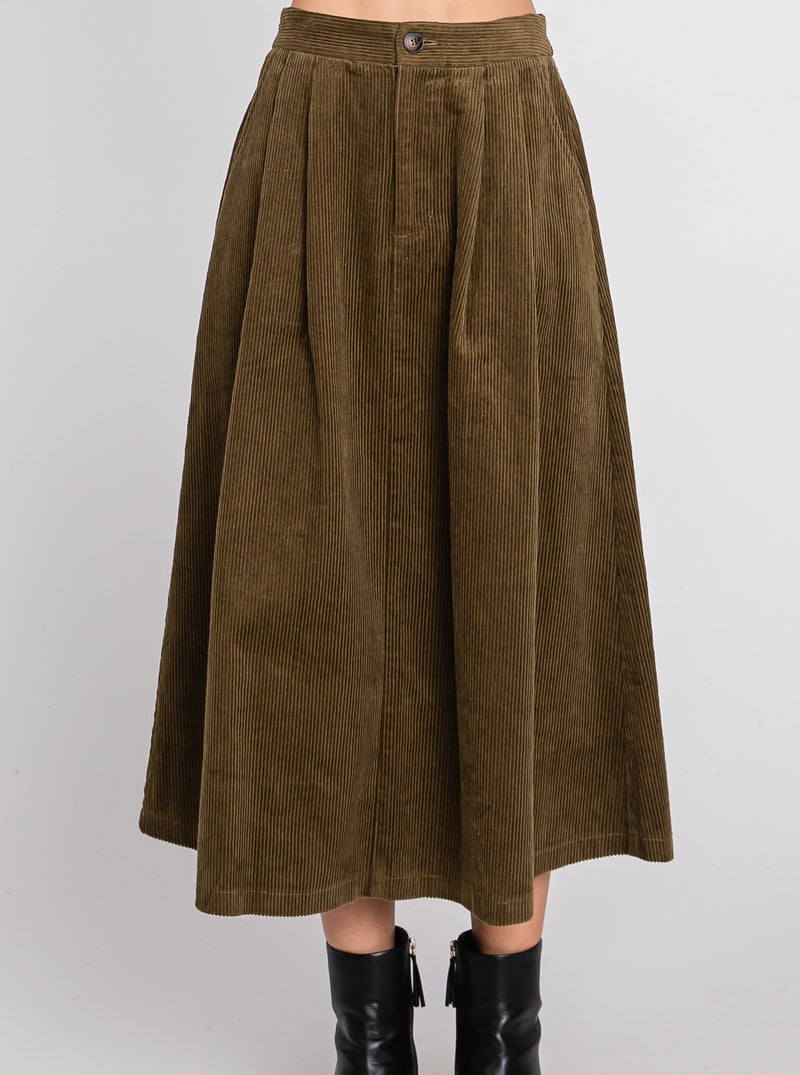 Olive Corduroy Skirt