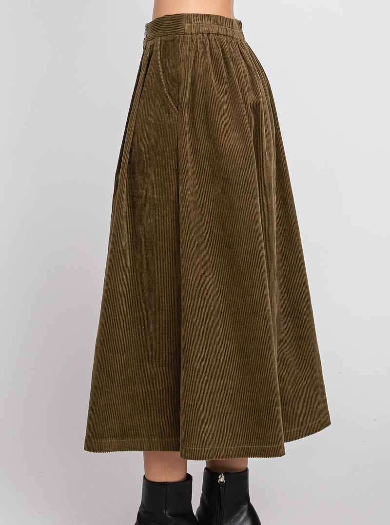 Olive Corduroy Skirt