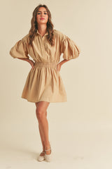 Evie Poplin Dress - Taupe