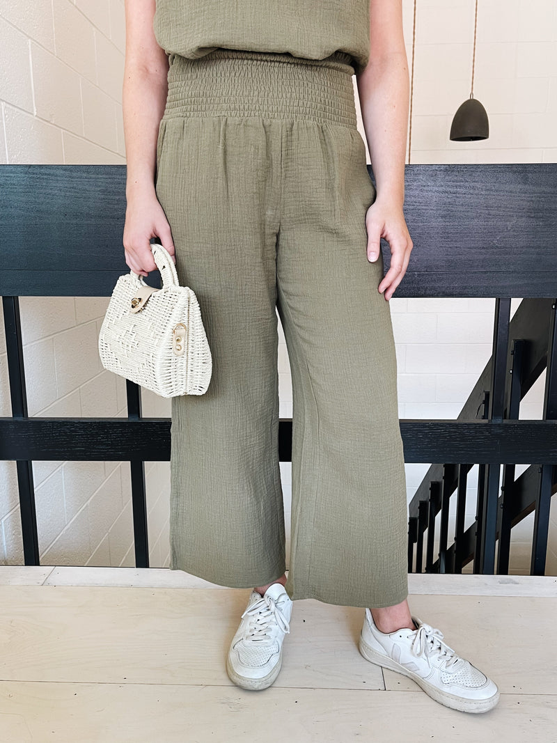 Zoe Smocked Pant - Olive