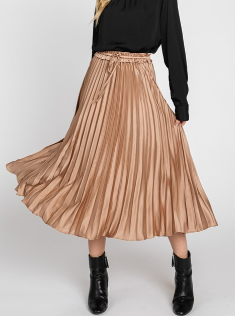 Satin Pleat Skirt- Mocha