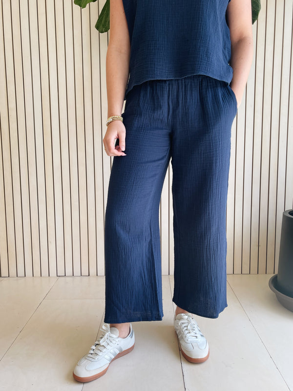 Zoe Smocked Pant - Navy