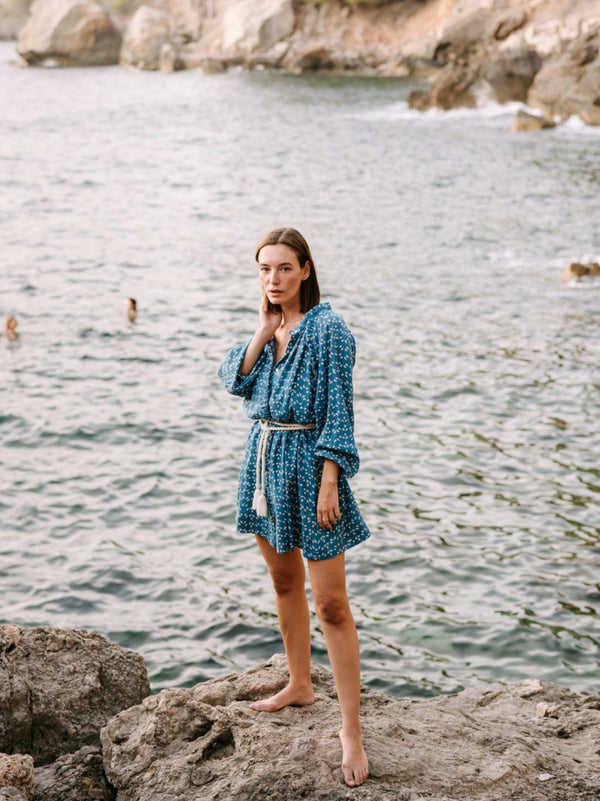 Somerset Short Dress in Indigo Rain
