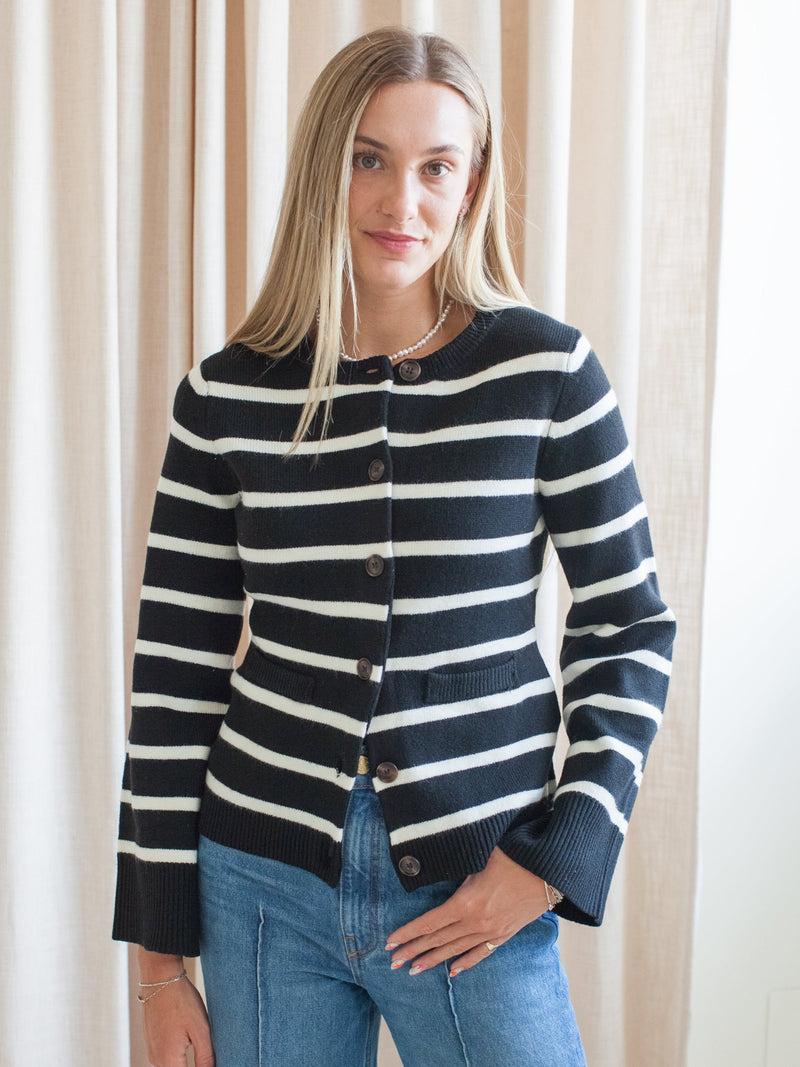 Rosalyn Stripe Cardigan- Black