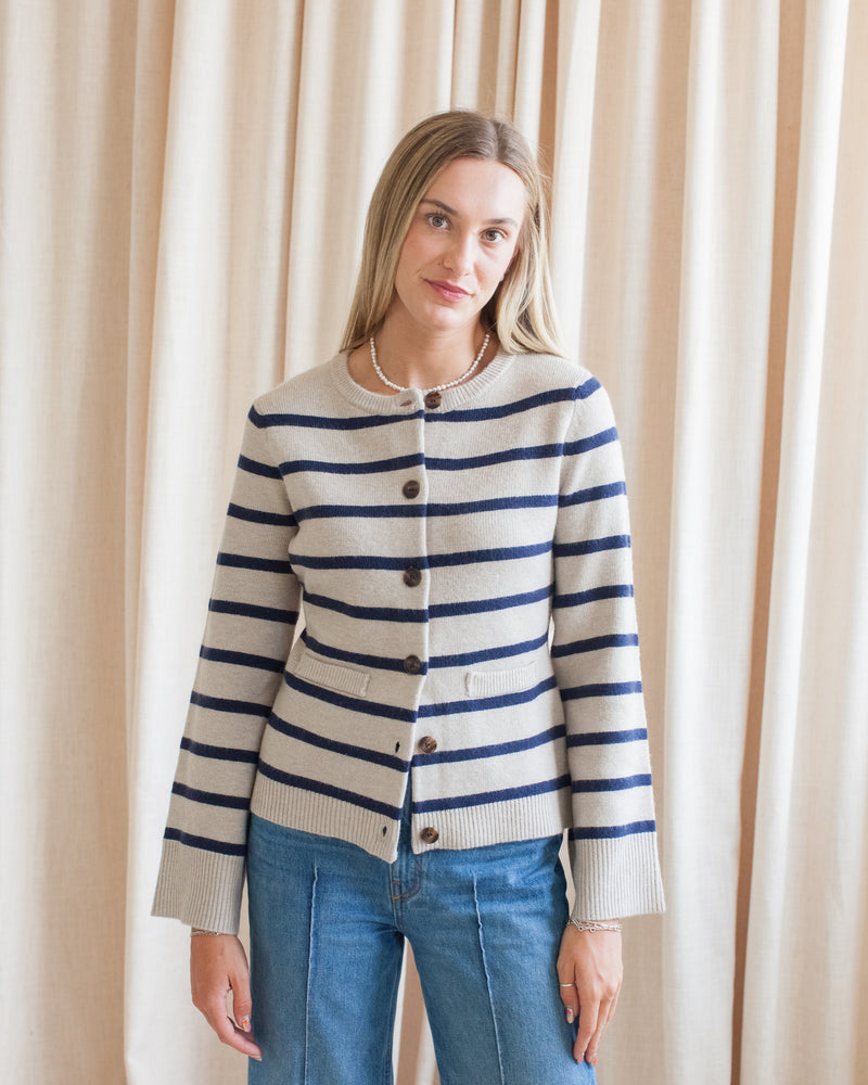 Rosalyn Stripe Cardigan- Taupe