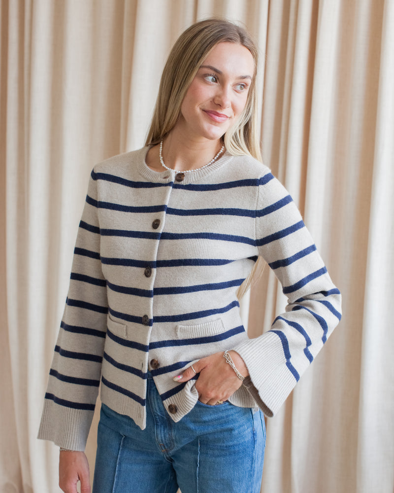 Rosalyn Stripe Cardigan- Taupe