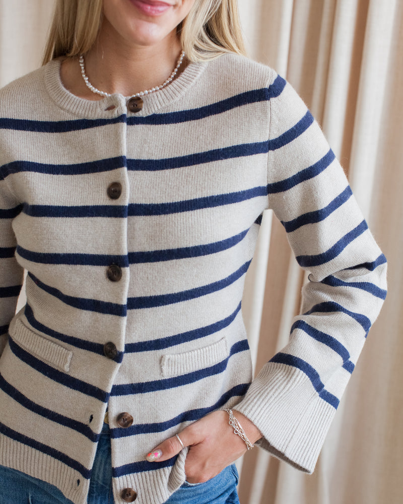 Rosalyn Stripe Cardigan- Taupe