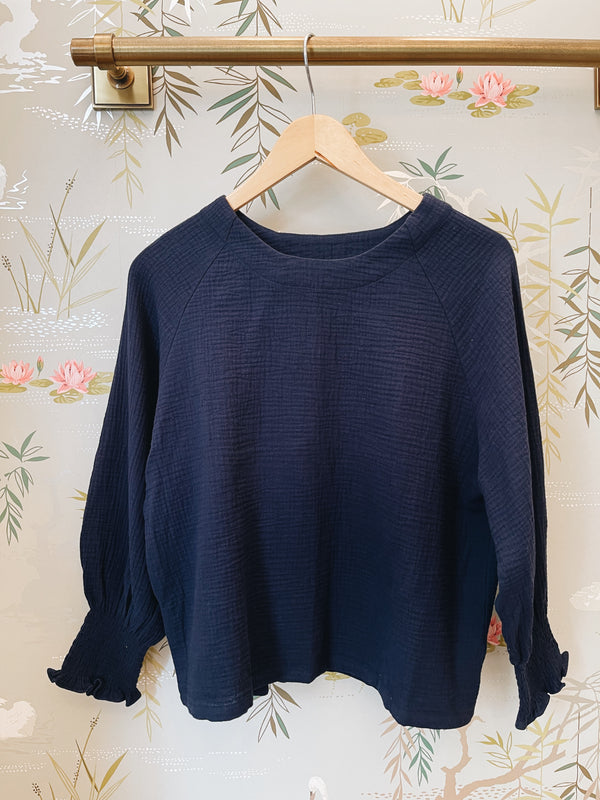 Zoe Peasant Blouse in Navy