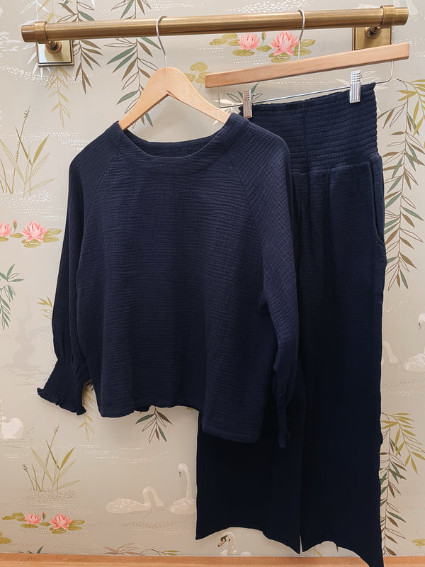 Zoe Peasant Blouse in Navy
